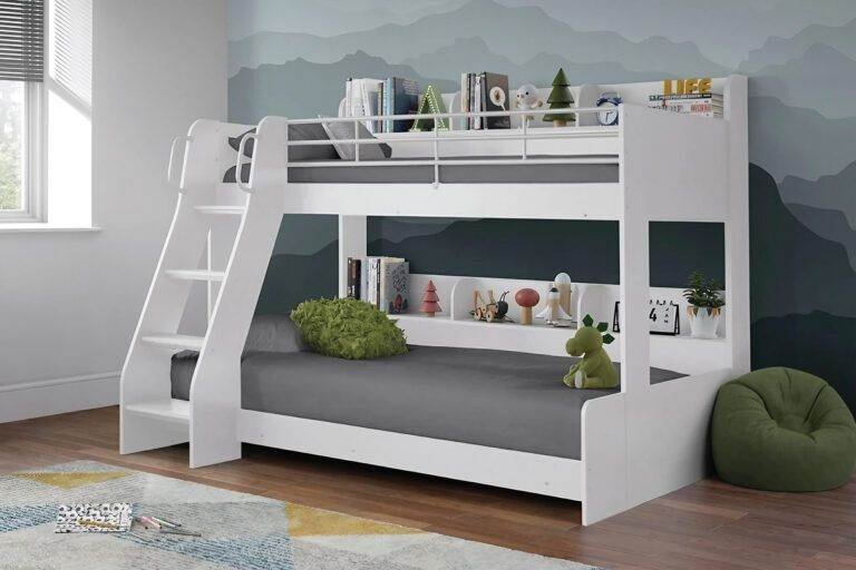 Domino Bunk Bed in White with single and double mattress