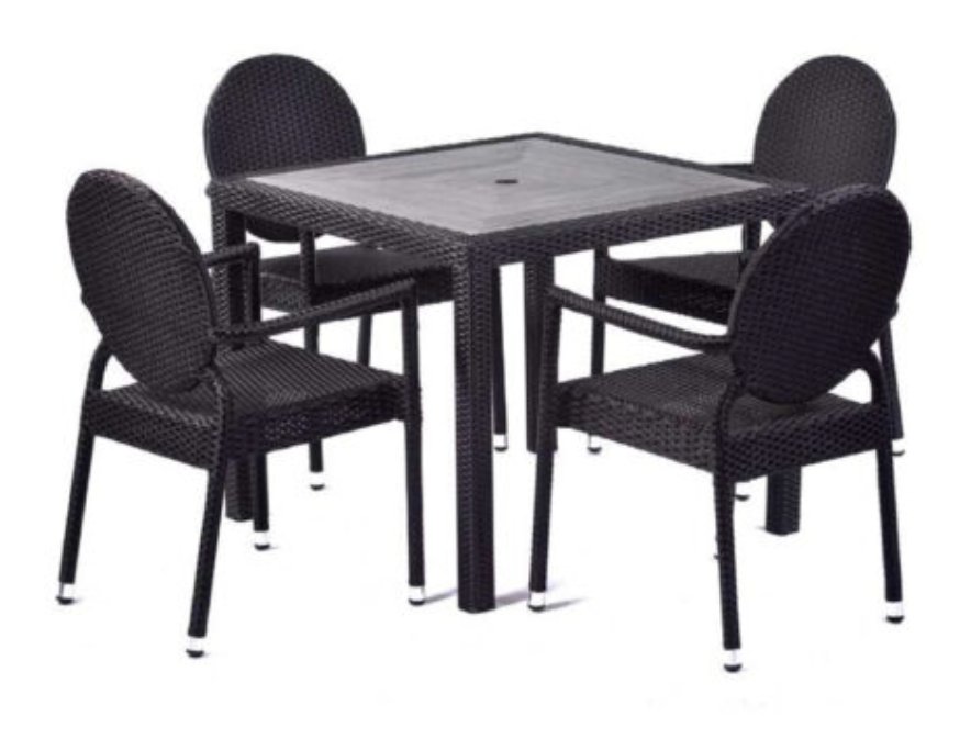 Molby 90cm Rattan Square Grey Polyresin Topped Table with 4 Molby Rattan Chairs – Black Weave
